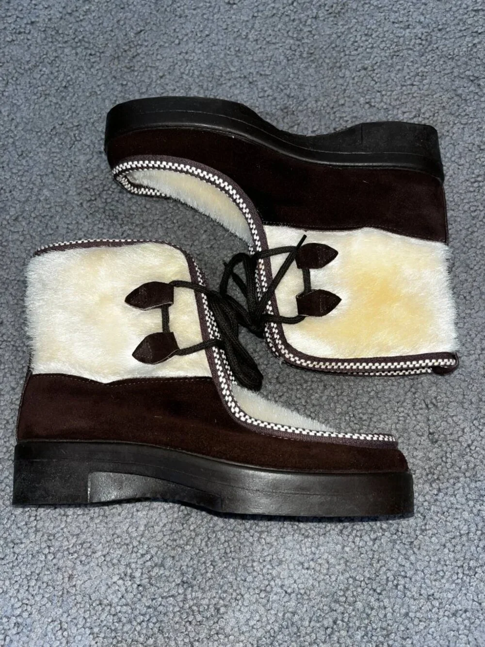 VTG 1970s Innsbruck Italian Ski Lounger Boots Shearling Fur Trim Brown IT 5 =US7